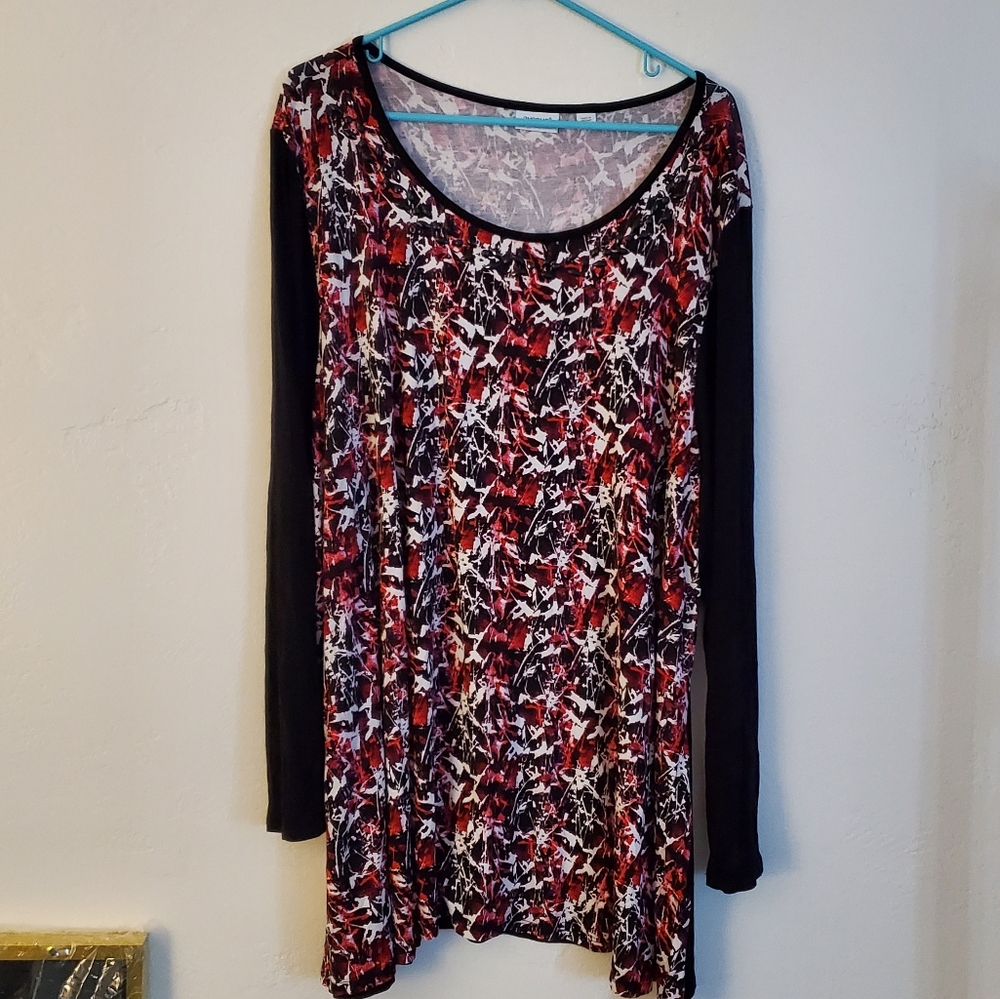 Avenune Long Sleeve Abstract Print Top Size 26/28 (4x) Artsy Flowy Tunic